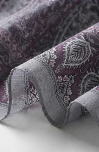 وشاح قطني بنقشة كاراكا 81091-07 رمادي برقوقي 81091-07