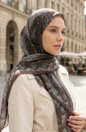 Karaca Patterned Cotton Scarf 81091-08 Light Brown Green 81091-08