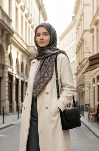 Karaca Patterned Cotton Scarf 81091-08 Light Brown Green 81091-08