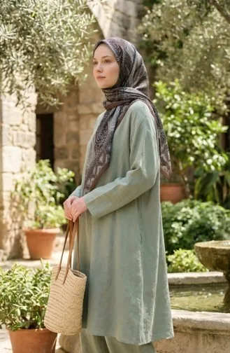 Karaca Patterned Cotton Scarf 81091-08 Light Brown Green 81091-08