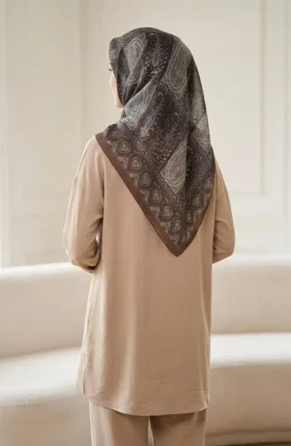 Karaca Patterned Cotton Scarf 81091-08 Light Brown Green 81091-08