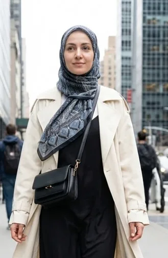 وشاح قطني بنقشة كاراكا 81091-10 أزرق داكن نيلي 81091-10