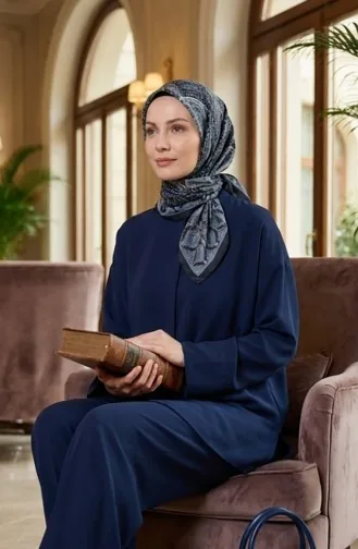 وشاح قطني بنقشة كاراكا 81091-10 أزرق داكن نيلي 81091-10