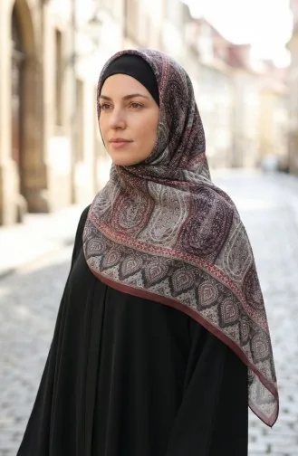 Karaca Patterned Cotton Scarf 81091-11 Burgundy Black 81091-11