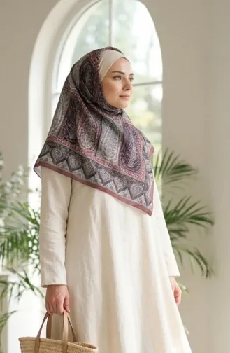 Karaca Patterned Cotton Scarf 81091-11 Burgundy Black 81091-11