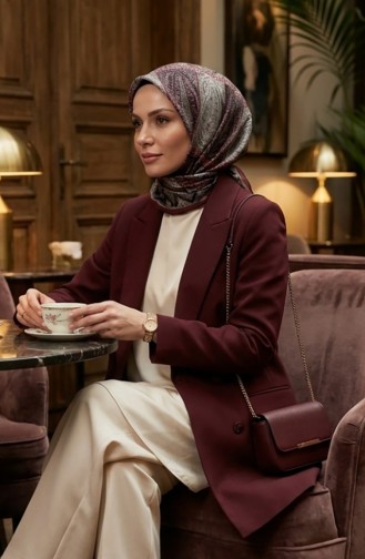 Karaca Katoenen Sjaal Met Patroon 81091-11 Bordeauxrood Zwart 81091-11