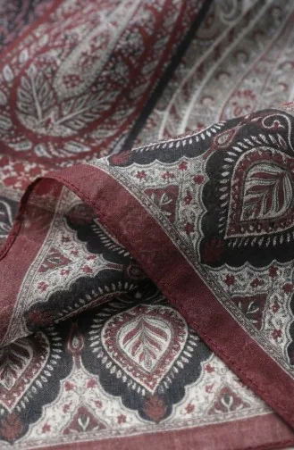 Karaca Patterned Cotton Scarf 81091-11 Burgundy Black 81091-11