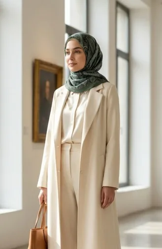 Karaca Desenli Cotton Eşarp 81091-13 Yeşil