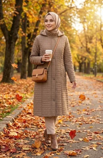 Büyük Beden Kapitone Mont 6133-04 Vizon