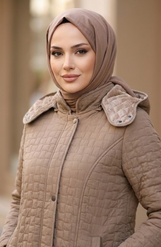 Büyük Beden Kapitone Mont 6133-04 Vizon