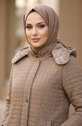 Büyük Beden Kapitone Mont 6133-04 Vizon