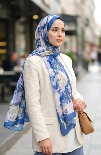 وشاح ناعم منقوش 70317-05 أزرق داكن بنفسجي 70317-05