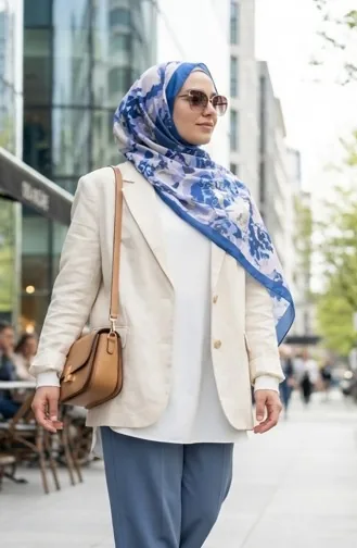 وشاح ناعم منقوش 70317-05 أزرق داكن بنفسجي 70317-05