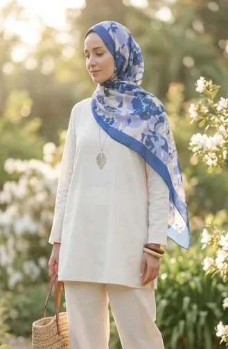 وشاح ناعم منقوش 70317-05 أزرق داكن بنفسجي 70317-05