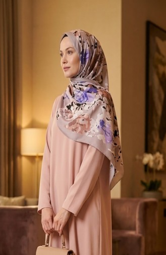 وشاح ناعم منقوش 70317-07 لون أرجواني فاتح 70317-07