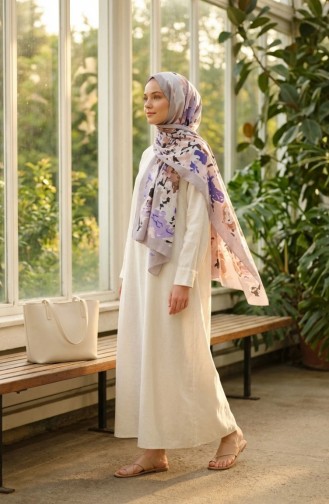 وشاح ناعم منقوش 70317-07 لون أرجواني فاتح 70317-07