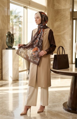 وشاح ناعم منقوش 70317-11 بني كاكي 70317-11