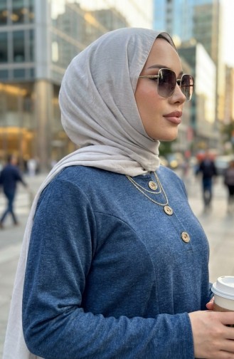 Robe D`hiver Modeste En Maille Avec Détails De Boutons 2183-01 Bleu Marine 2183-01