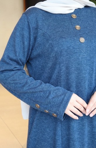 Robe D`hiver Modeste En Maille Avec Détails De Boutons 2183-01 Bleu Marine 2183-01