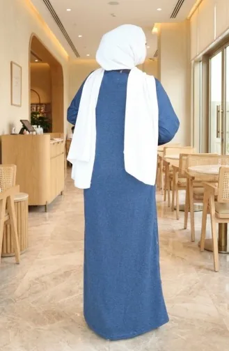 Robe D`hiver Modeste En Maille Avec Détails De Boutons 2183-01 Bleu Marine 2183-01