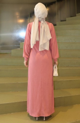 Gathered Detail Pleated Hijab Dress 2187-01 Powder Pink 2187-01