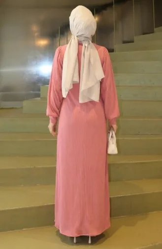 Robe Hijab Plissée à Détails Froncés 2187-01 Rose Poudré 2187-01