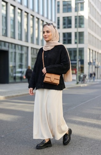 Buttoned Scarf Fur Coat 6341-01 Black 6341-01