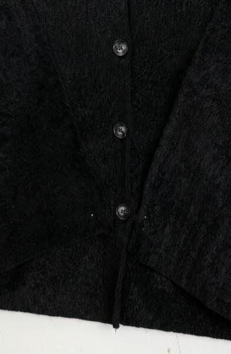 Buttoned Scarf Fur Coat 6341-01 Black 6341-01