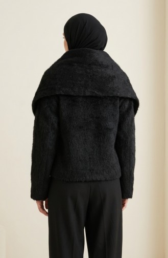 Buttoned Scarf Fur Coat 6341-01 Black 6341-01