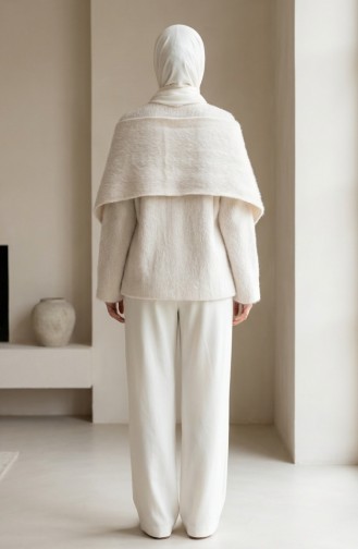 Buttoned Scarf Fur Coat 6341-03 Ecru 6341-03