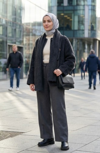 Buttoned Scarf Fur Coat 6341-04 Anthracite 6341-04