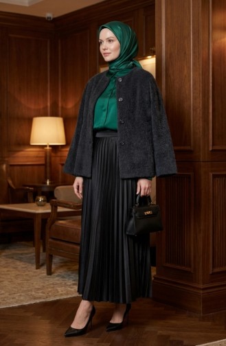 Buttoned Scarf Fur Coat 6341-04 Anthracite 6341-04