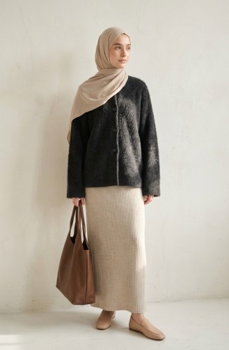Buttoned Scarf Fur Coat 6341-04 Anthracite 6341-04