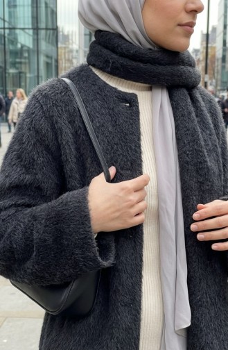 Buttoned Scarf Fur Coat 6341-04 Anthracite 6341-04