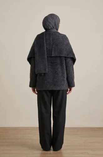 Düğmeli Atkılı Kürk Ceket 6341-04 Antrasit