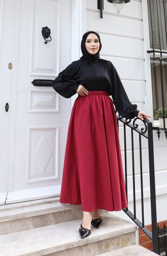 Relaxed Fit Skirt With Elastic Waistband 0227-05 Burgundy 0227-05