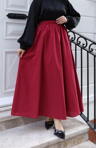 Relaxed Fit Skirt With Elastic Waistband 0227-05 Burgundy 0227-05