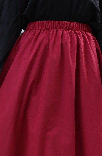Relaxed Fit Skirt With Elastic Waistband 0227-05 Burgundy 0227-05