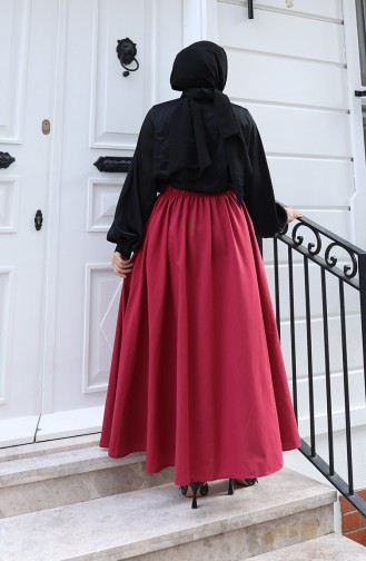 Relaxed Fit Skirt With Elastic Waistband 0227-05 Burgundy 0227-05