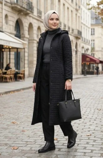 Büyük Beden Kapitone Mont 6239-01 Siyah