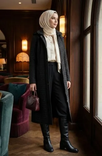 Büyük Beden Kapitone Mont 6239-01 Siyah