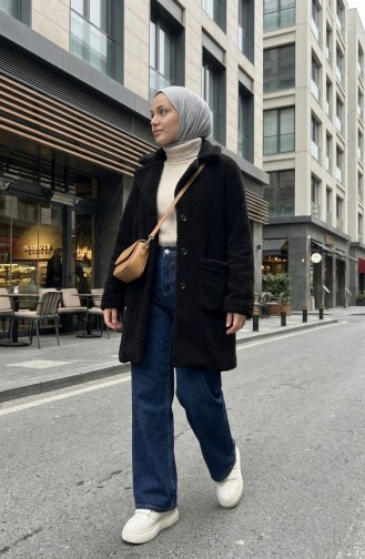 جاكيت مخملي بجيوب وأزرار 6342-01 أسود 6342-01