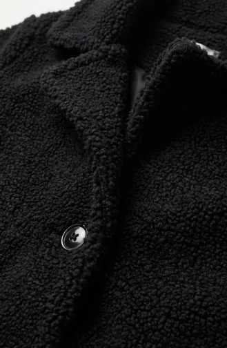 Veste En Peluche à Poches Boutonnées 6342-01 Noire 6342-01