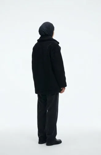 Veste En Peluche à Poches Boutonnées 6342-01 Noire 6342-01
