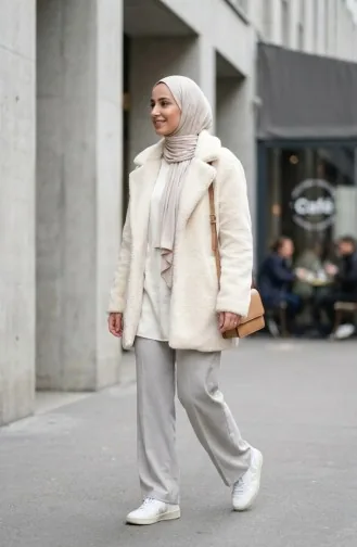 Düğmeli Cepli Peluş Ceket 6342-02 Krem