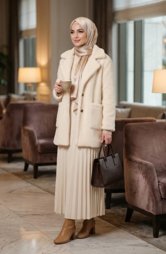 Plüschjacke Mit Knopfleiste Und Taschen Modell 6342-02 Creme 6342-02