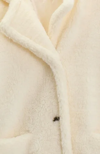 Düğmeli Cepli Peluş Ceket 6342-02 Krem