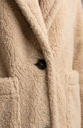 Düğmeli Cepli Peluş Ceket 6342-03 Vizon