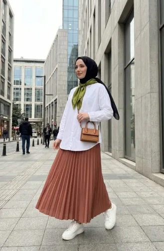 Jupe Plissée à Taille élastique 0213-17 Rose Pâle 0213-17