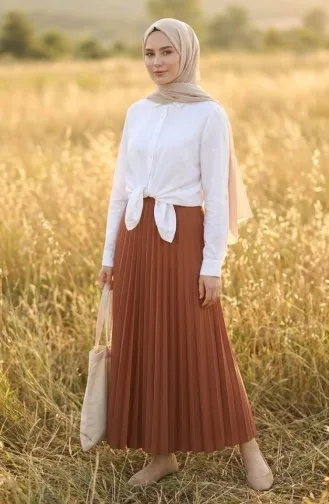 Jupe Plissée à Taille élastique 0213-17 Rose Pâle 0213-17